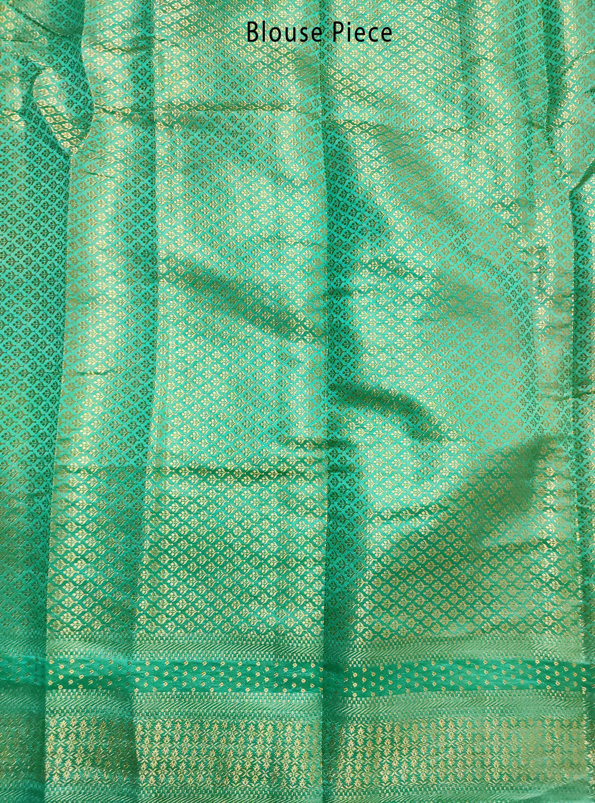 Teal Muga Chiniya silk Banarasi saree with meenedar flower jaal (5) Blouse Piece