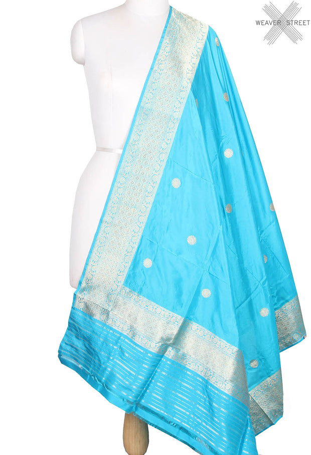 Turquoise Katan Silk Handwoven Banarasi dupatta with kaduwa round booti (1) main