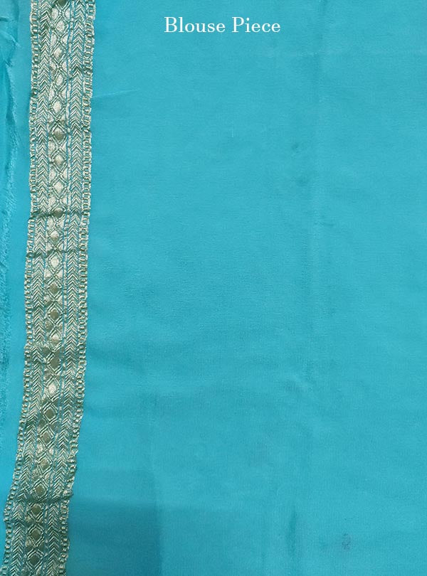 Turquoise khaddi georgette Banarasi saree with meenedar mini flower booti (5) blouse