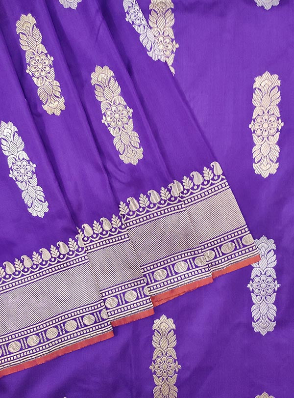 Voilet katan silk Banarasi saree with sona rupa stylized boota (2) close up