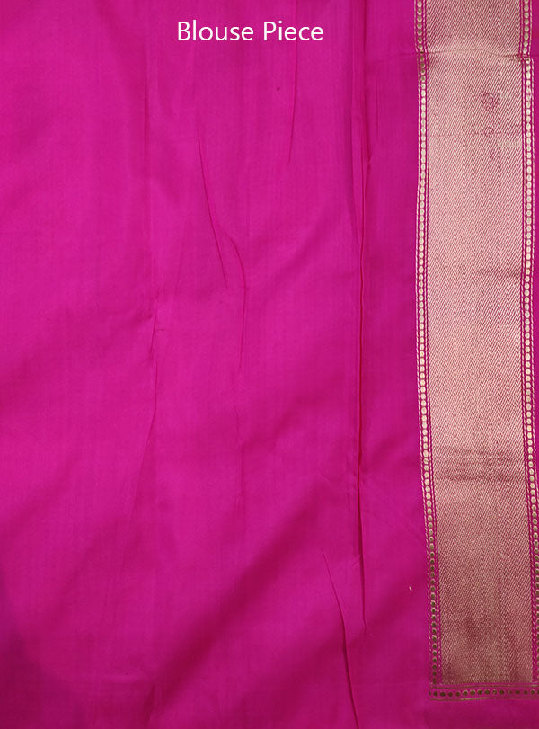 Yellow Katan silk Banarasi saree with kadwa lotus flower buta (6) blouse