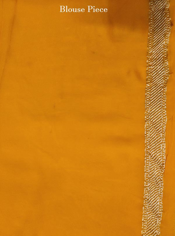 Yellow Khaddi georgette Banarasi saree with mini flower booti (5) blouse