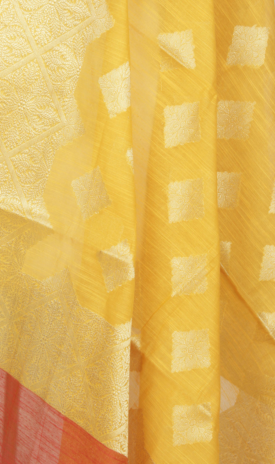 Yellow Art Silk Cotton Banarasi Dupatta with diamond shape floral motifs (2) Close up