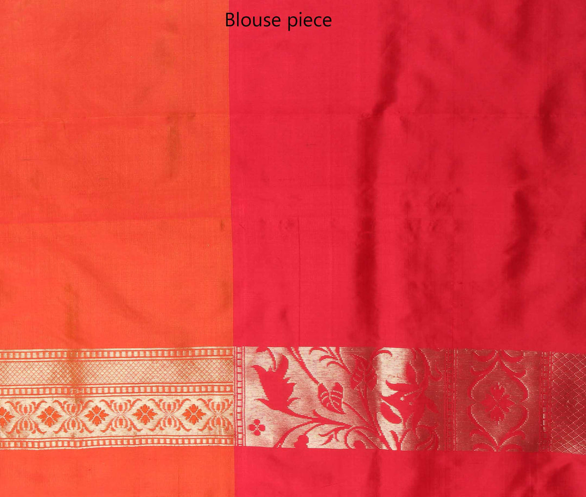 Yellow Dupion silk handwoven Banarasi saree with chevron jaal (4) blouse