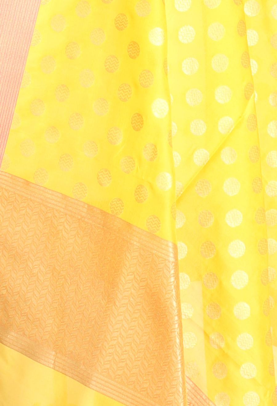 Yellow Katan Silk Banarasi dupatta with round motifs (2) Close up