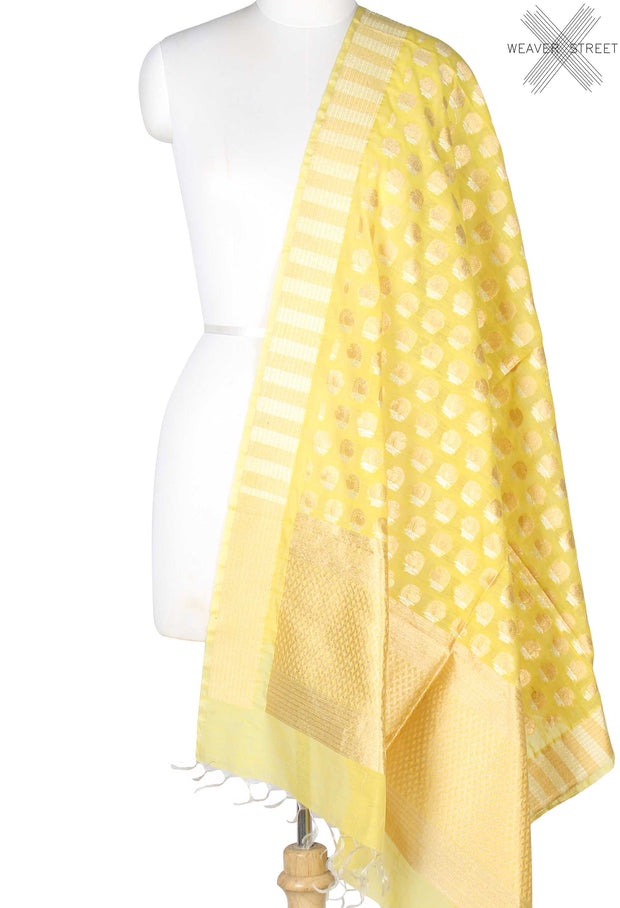 Yellow Silk Cotton Banarasi Dupatta with sona rupa stylized motifs (1) Main