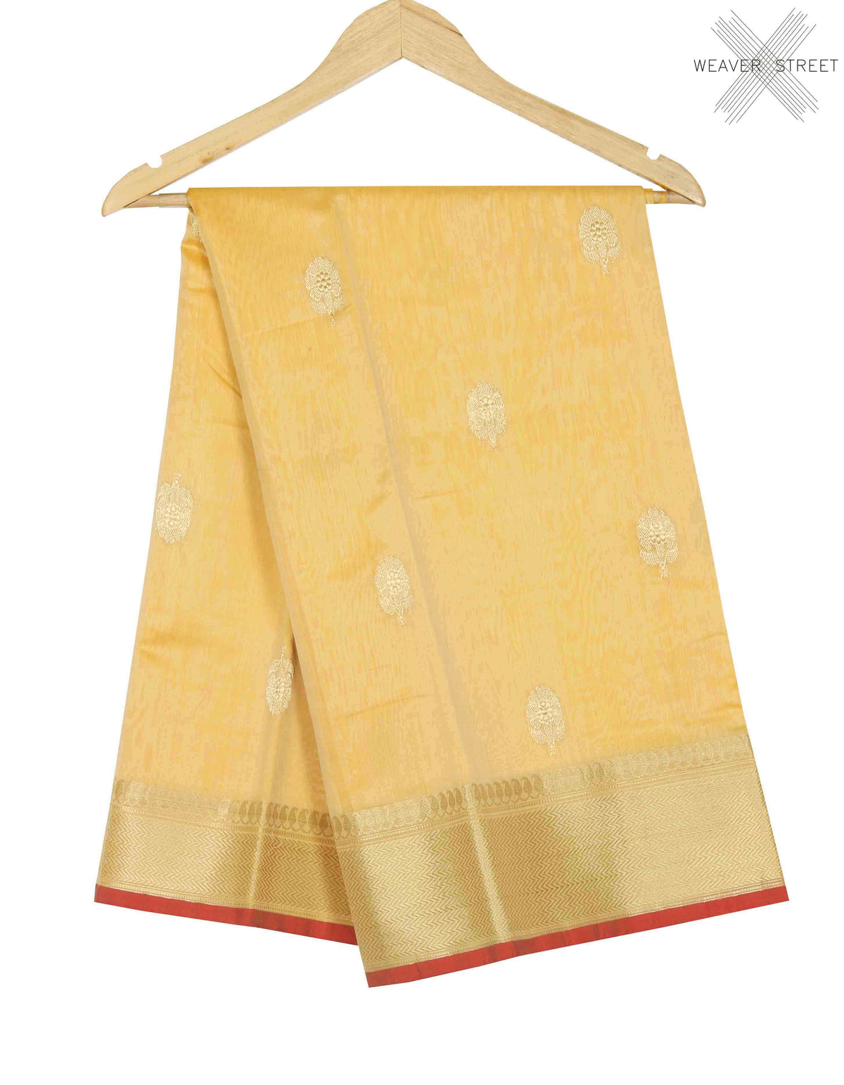 Yellow Silk Cotton handwoven Banarasi saree with flower boota (1) main