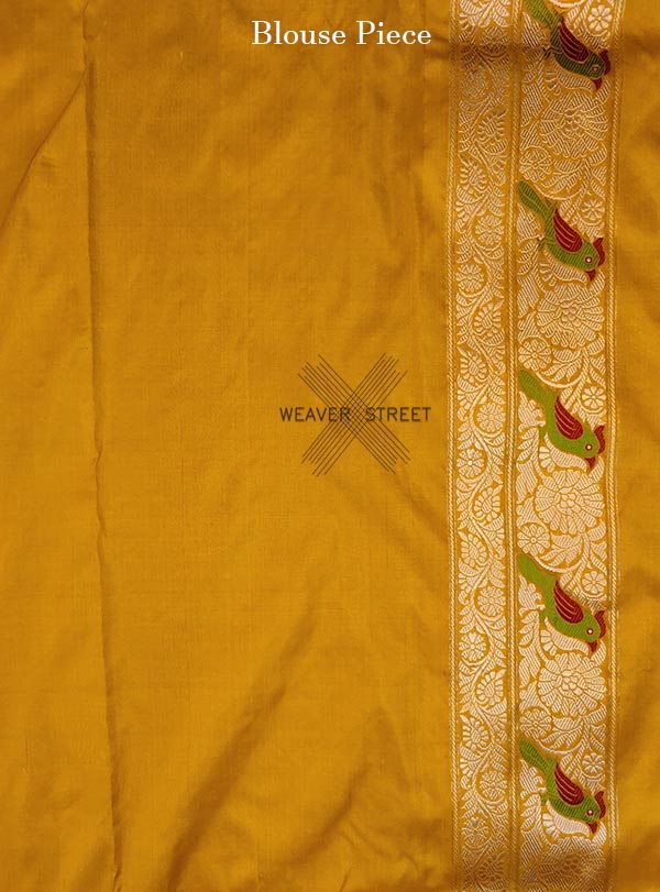 Yellow katan silk handwoven Banarasi saree with meenedar bird border and pallu (6) Blouse
